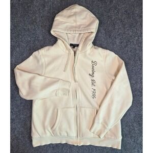 Boeing Zip Up Hoodie Womens Medium Cream Glitter Script‎ Est 1916 Sweatshirt